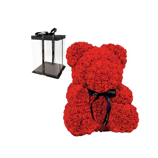 Αρκουδάκι Από Τεχνητά Τριαντάφυλλα Κόκκινα 40cm - 10802