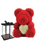Αρκουδάκι από Τεχνητά Τριαντάφυλλα Κόκκινα με Λευκή Καρδιά 40cm - 21873